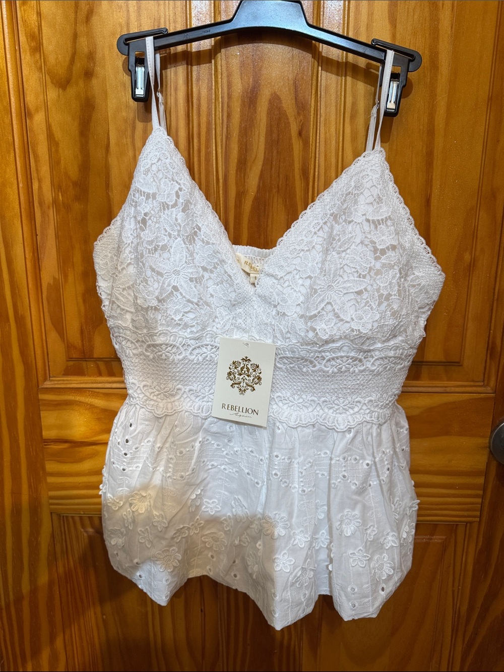 Rebellion White Lace Peplum Cami Top